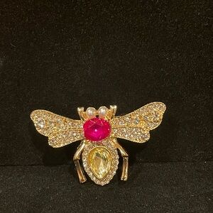 Gold and Pink Bee Brooch